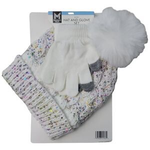 Member's Mark Kids Warm & Cozy Knit Hat and Glove Set - White
